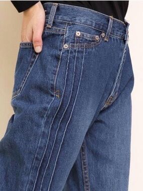 UMGEE High Waisted 5 Pocket Mom Fit Baggy Denim Jeans, Pintuck Leg, Size 32